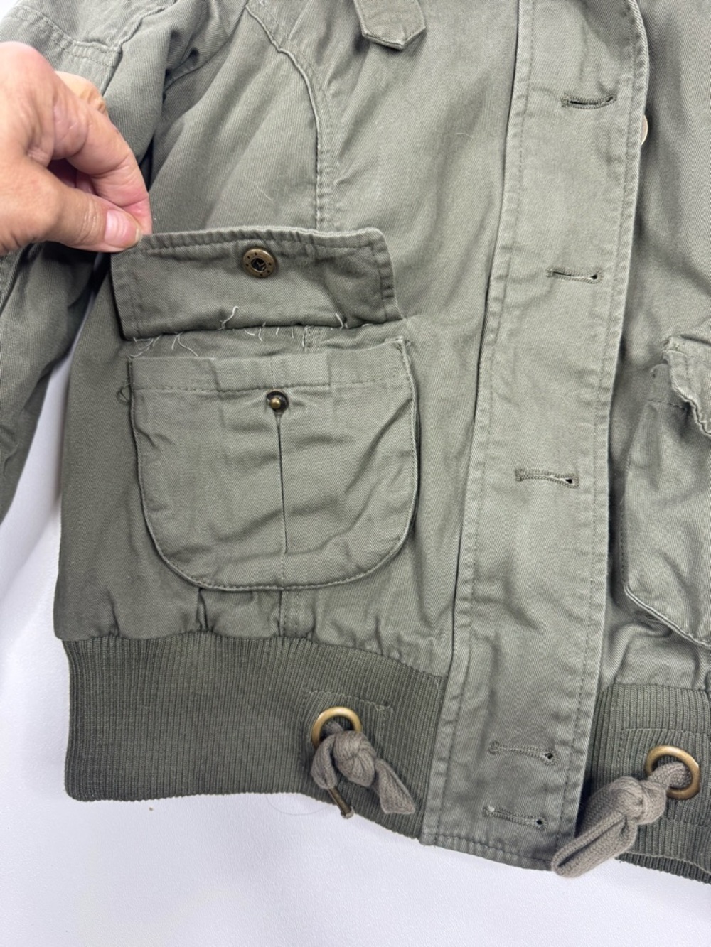 CoffeeShop Vintage Wash Utility Crop Bomber Roll Hood Jacket Womens XS - Picture 7 of 13